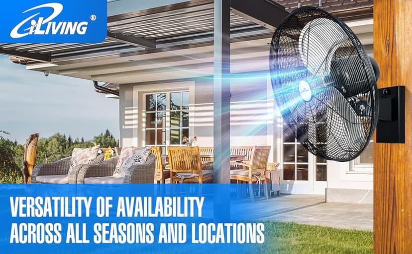 iLiving 20" Outdoor Oscillating High Velocity Wall Fan with 4750 CFM Heavy Duty Weatherproof Motor, Variable Speed Adjustment for Workshop, Garage, Patios, Commercial and industrial, 20 inch,Black