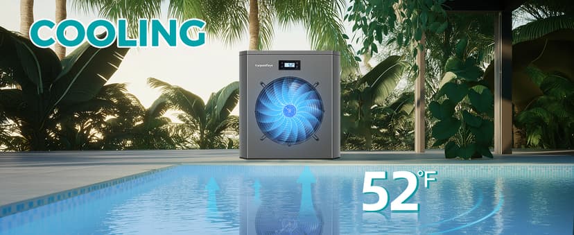 16000 BTU Swimming Pool Heat Pump 5000 Gallon Electric Pool Heater for Above Ground Pool 5KW Heating or Cooling WiFi Control Timer Pool Heater 120V 60Hz