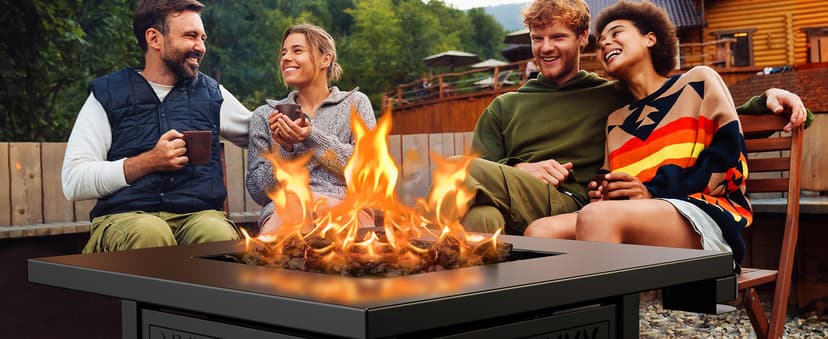 Ciays Propane Fire Pits 32 Inch Outdoor Gas Fire Pit, 50,000 BTU Steel Fire Table with Lid and Lava Rock, Add Warmth and Ambience to Gatherings and Parties On Patio Deck Garden Backyard, Black