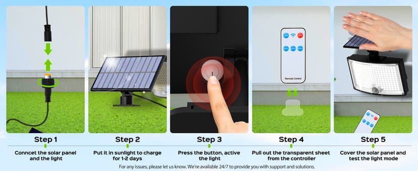 Adiding Solar Outdoor Lights, 3500LM LED Flood Lights with 16.4 Ft Cable, Remote Control Solar Motion Sensor Lights with 3 Modes, Solar Powered Security Lights for Outside Patio, Yard, Garage, 2 Pack