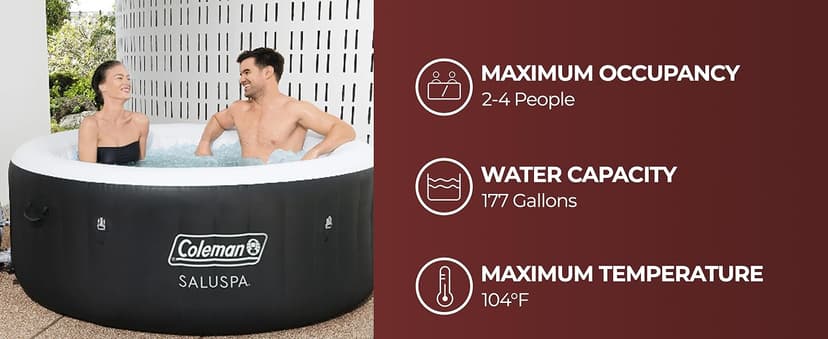 Coleman Miami AirJet Large Round 2 to 4 Person Inflatable Hot Tub Portable Outdoor Spa with 120 AirJets and EnergySense Cover, Black