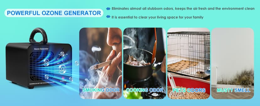 Ozone Generator 60000mg/h, High Capacity Ozone Machine, Odor Eliminator for Home, Car, Smoke, Pets, O3 Air Purifier Deodorizes 6,000 Square Feet (Black)