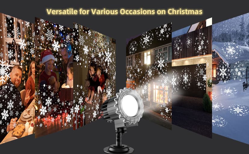 Christmas Snowflake Projector Lights, Indoor Outdoor Snowfall Projection High Definition LED Lighting Lamp, Waterproof Snow Fall Light Show for Holiday/Party/Garden/Yard/Patio/Landscape (9W)