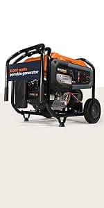 Generac 7,500-Watt Dual-Fuel Compatible Portable Generator - Gas and Propane - COsense Technology with Electric Start - PowerRush Advanced Technology - Reliable Power Solution - Home Use, Orange/Black