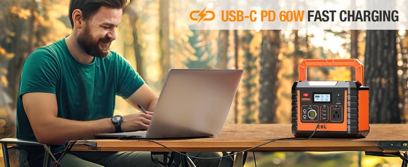 EBL Portable Power Station 300, 110V/330W Pure Sine Wave Solar Generator (Solar Panel Not Included) - Peak 600W Backup Lithium Batteries AC Outlet for Blackout Outdoors Camping Hunting Travel