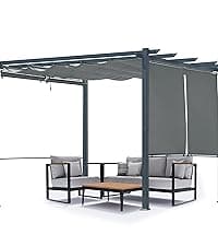 Aoodor 10 x 10 ft Outdoor Pergola with Retractable Shade Canopy, Matte Aluminum Frame, 4 Roller Shade Curtains, Grape Trellis for Patio, Backyard, Garden, and Deck, Dark Brown