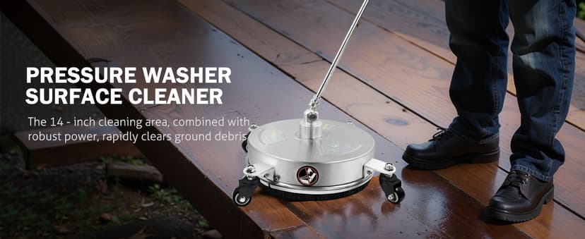 14" Pressure Washer Surface Cleaner with 4 Wheels - Stainless Steel Surface Cleaner for Pressure Washer Attachment for Concrete, Patio, Sidewalk, Deck and Driveways - PWS14