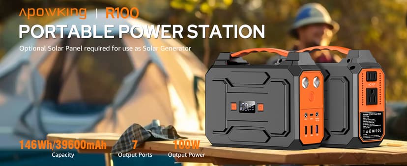Portable Power Station Bank 146Wh 200W Peak(100W Rated), Solar Powered Power Bank with AC Outlet 110V for Camping, Solar Charger Power Bank Battery Pack 39600mAh for Home Outdoor Emergency