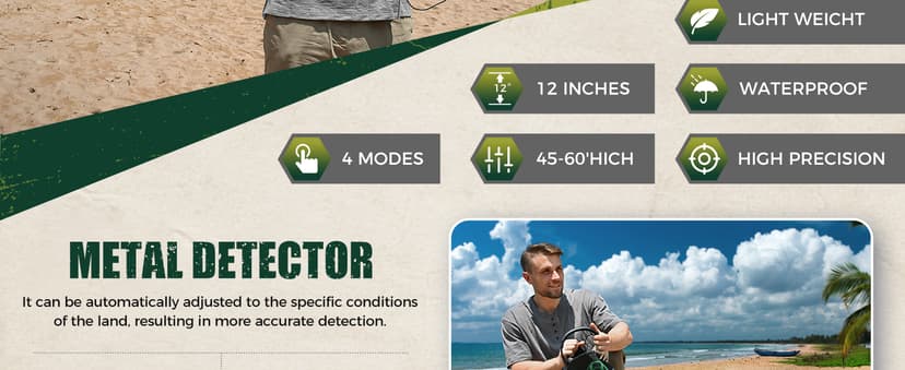 Metal Detector for Adults Waterproof-Professional Higher Accuracy Gold Detector with LCD Display,5 Mode,Advanced DSP Chip 12" Coil Metal Detector