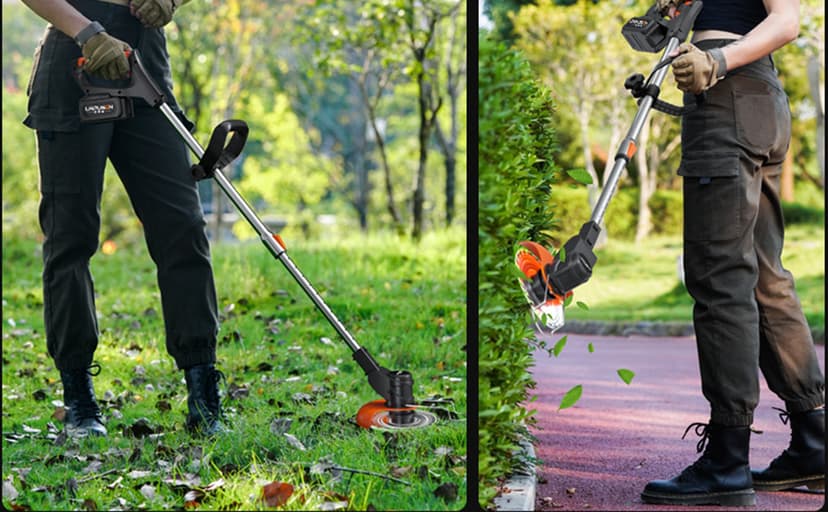 Cordless Lawn Mower with Battery and Charger,21V Lawn Trimmer Grass Edger with Two 2.0Ah Li-Ion Battery Powered & 3 Cutting Blade Types, Compact Power Tool for Lawn Yard Work, Black