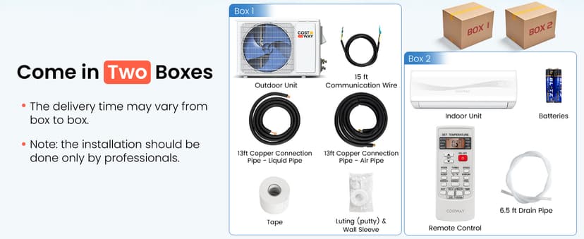 COSTWAY 9000BTU Mini Split Air Conditioner& Heater, 17 SEER2 208-230V Wall-Mounted Ductless AC Unit Cools Rooms up to 450 Sq. Ft, Energy Efficient Inverter AC with Heat Pump (Blast Series)