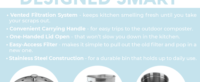 EPICA Countertop Compost Bin Kitchen | 1.3 Gallon | Odorless Composting Bin with Carbon Filters | Indoor Compost Bin with Lid | Stainless Steel Kitchen Composter for Food Scraps & Waste Recycling
