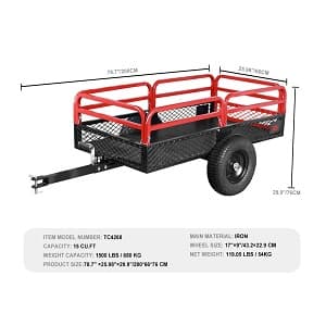 BIG RED Heavy Duty ATV Trailer Steel Dump Cart: Yard Garden Trailer for Lawn Mower, Tractor, Garden Waste - 1,500lbs, 15 cu.ft Capacity