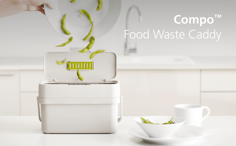 Joseph Joseph Compo 4 Easy-Fill Compost Bin Food Waste Caddy with Adjustable Air Vent, 1 gallon / 4 liters, Stone