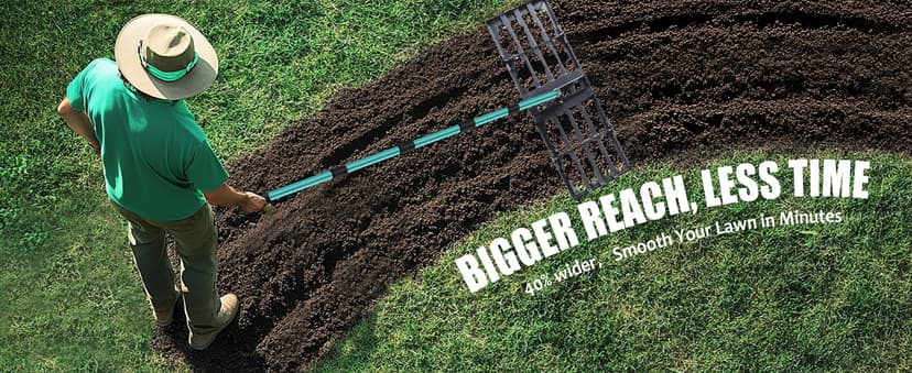 Breeze Touch Lawn Leveling Rake 30x10 Weighted & Collapsible Plate, Heavy Duty Yard Leveler Rake with 77" Adjustable Stainless Steel Handle, Lawn Tools for Gardening, Golf Course, Farm, Pasture