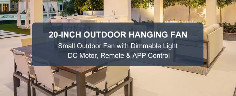 Outdoor Ceiling Fans with Light for Patios, 20'' Wet Rated Gazebo Fan Remote&APP Control, Dimmable Hanging Fan with Plug in Cord for Pergola, Black