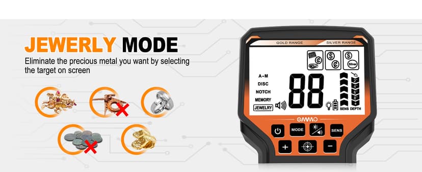 OMMO Metal Detector for Adults & Kids, 10" IP68 Waterproof Gold Detector with 6 Modes, Adjustable Stem & Headphones - 1800mAh USB C Rechargeable for Beach, Parks & Underwater Treasure Hunting