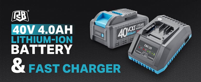 RB 40V 13-Inch Brushless Cordless Lawn Mower with 4.0Ah Lithium Battery & Fast Charger, 2-in-1 Lightweight Mower for Small Yards, Foldable Handle, 5 Cutting Height Adjustments