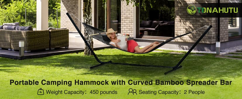 13FT Hammocks, Traditional Hand Woven Cotton Rope Hammock with Free Extension Chains for Outdoor Indoor Patio Yard 450 LSB Capacity for Two Person (Dark Grey)