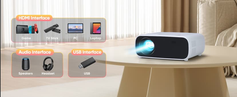 Projector with WiFi and Bluetooth, 500Ansi Native 1080P Projector,Portable Outdoor Projector, Movie Mini Projector Compatible with iOS/Android/HDMI/ TV Stick
