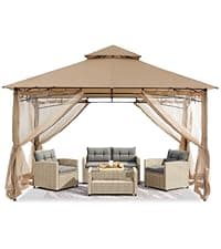ABCCANOPY Gazebos for Patios 10x10 - Outdoor Steel Frame Gazebo with Mosquito Netting for Lawn Backyard Garden Deck (Khaki)