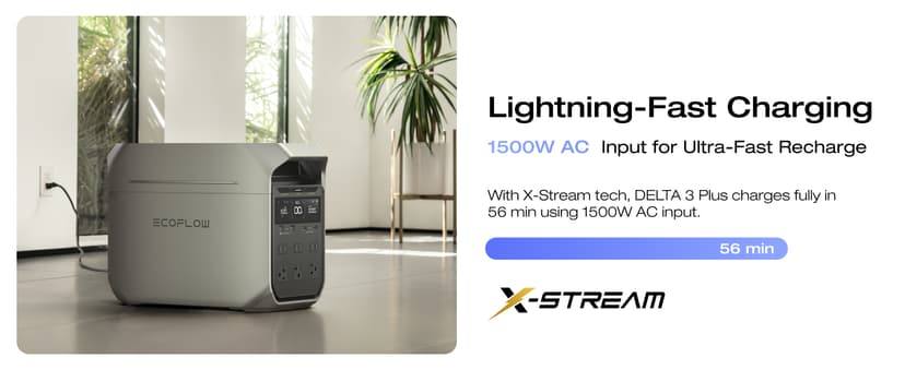 EF ECOFLOW Portable Power Station DELTA 3 Plus, 1024Wh LiFePO4 (LFP) Battery, 1800W AC/140W USB-C Output, Solar Generator (Solar Panel Optional) for Home Backup, Camping&RV