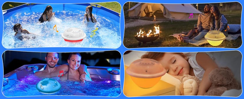 Floating Pool Speakers with Colorful LED Lights, IP68 Waterproof Pool Speakers Bluetooth, 16W Stereo Loud Sound Hot Tub Speaker, TWS Pairing, Hands-Free Portable Bluetooth Pool Speaker for Spa