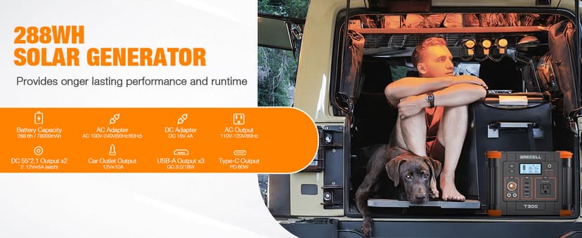 Portable Power Station 300W (Peak 600W), GRECELL 288Wh Solar Generator with 60W USB-C PD Output, 110V Pure Sine Wave AC Outlet Backup Lithium Battery for Outdoors Camping Travel Hunting Home Blackout