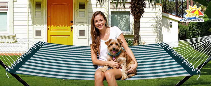 Patio Watcher 13 FT Quick Dry Textilene Hammock - Outdoor Double Hammock - Heavy Duty for Outside - 450 lbs Capacity - Green White