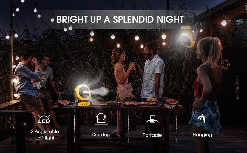 Ausic Portable Misting fan, 8-Inch Cooling Mist Fans, 10000mAh USB Rechargeable Battery Powered Fan with Mister, 250mL Water Tank & LED Lantern, for Home Desk, Bedroom, Office, Outdoor&Indoor Use