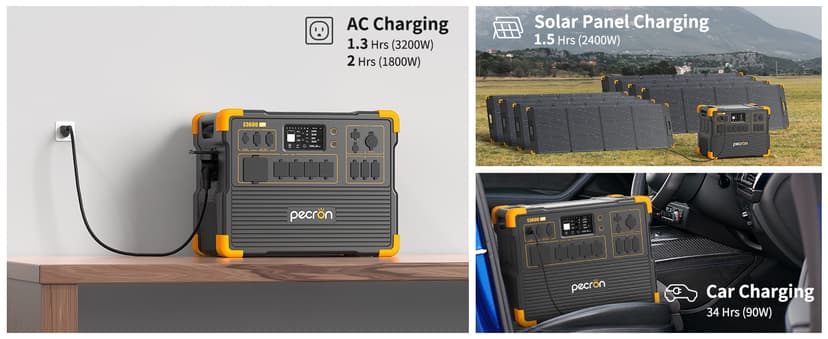pecron E3600LFP Portable Power Station 3072Wh with Four Extended Batteries Trolley Kit, Expandable to 15360Wh, 5x3600W AC Outlets LiFePO4 Battery Backup Solar Generator for RV, Camping, CPAP