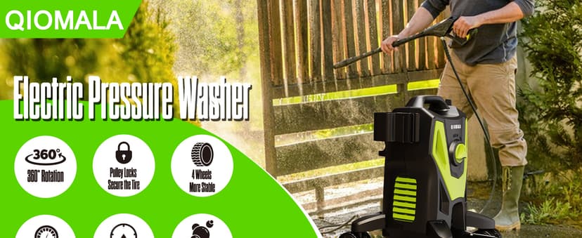 Electric Pressure Washer, 4500 PSI 3.0 GPM High Pressure Cleaning Machine with 35 FT Power Cord, 20 FT Hose, Foam Cannon, 4 Nozzles,Easy Store for Car/Garage/Patio, Green/Small
