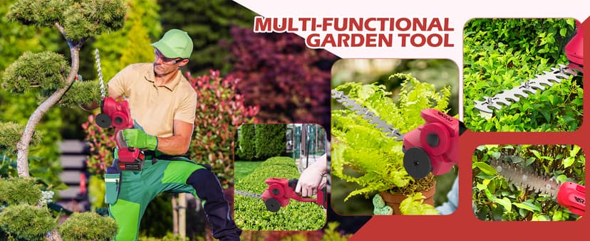 Hedge Trimmer Cordless, 2 in 1 Cordless Hedge Trimmer with 2600mAh Battery*2, High Power and Large Capacity Hedge Shears for Gardens, Patios and Lawns Charger Included