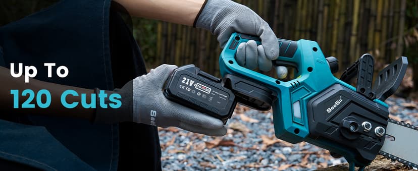 Seesii Chainsaw Cordless 12-inch, Electric HandHeld Chain Saw, 12-in Portable Chainsaw Battery Powered Saws for Trees Wood Cutting, 2 * 4.0Ah Battery and Charger Included, CH1200+