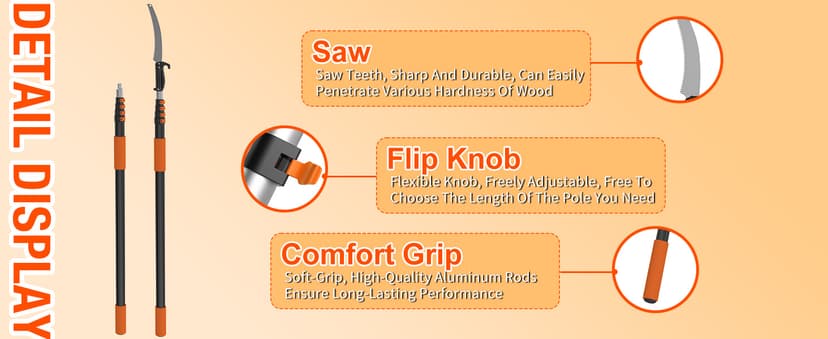 26FT Pole Saw, Telescoping Tree Trimmer with 5-20FT Extension Pole, Manual Branches Pruner for Backyard