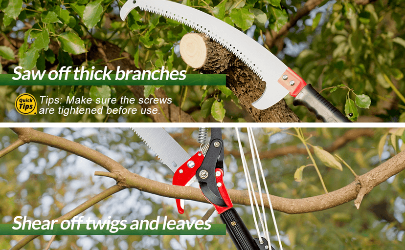 Walensee Pole Saws for Tree Trimming,7.2-27FT Extendable Tree Pruner,Manual Branch Timmer with Blade and Scissors High Branches Pruning Fiberglass Pole Pruner and Cutter Garden Tool with Storage Bag
