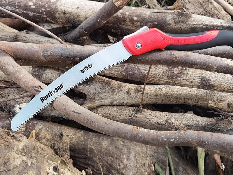 HURRICANE Folding Hand Saw, 10 Inch Pruning Saw, Hand Saw for Wood Cutting, Camping Tree Saw with SK5 Curved Blade, Triple-cut Razor Teeth, Outdoor Portable Saw for Tree Trimming, Gardening, Hiking