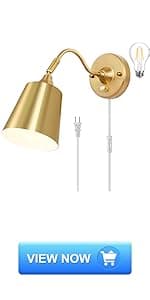 TRLIFE Wall Sconce Plug in, Dimmable Wall Sconce Wall Lights with Plug in Cord and Dimmer On/Off Knob Switch, Swing Arm Wall Light for Bedside Bedroom Stairway Living Room(1 Pack, 1 Bulb Included)