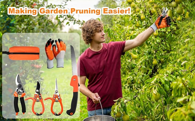 6Pcs Pruning Shears Set with Bypass Pruning Shears, Garden Scissors, Pruning Snips,Saw,Gloves,Storage Bag,Handheld Garden Shears Set for Plant