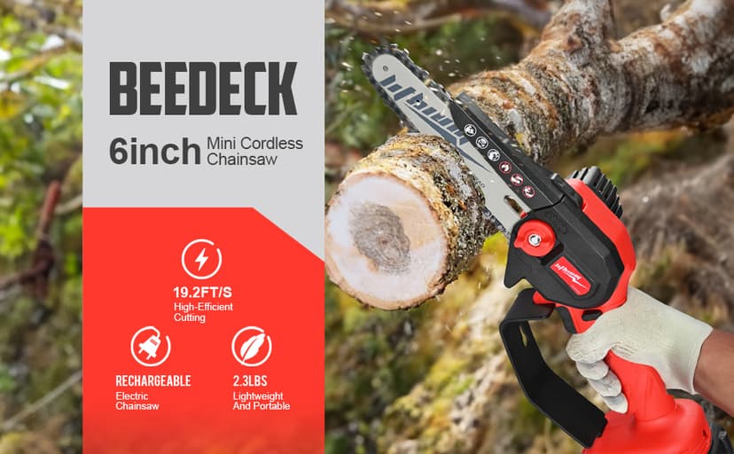 Mini Chainsaw Cordless, 6 Inch Portable Electric Chainsaw, One-Hand Handheld Small Chain Saw for Cutting Wood Trimming and Woodworking- Mini Chain Saw Battery Powered with 2 Batteries