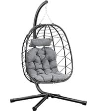 YITAHOME Hanging Egg Swing Chair with Stand Egg Chair Wicker Indoor Outdoor Hammock Egg Chair with Cushions 330lbs for Patio, Bedroom, Garden and Balcony, Dark Gray(Stand Included)