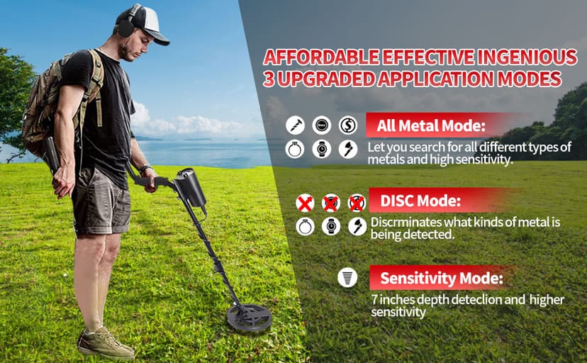 Metal Detector for Adults & Kids - Adjustable Stem, High Accuracy & 10" Waterproof Coil. Disc/All Metal Modes for Coin & Gold Detection by Beginners