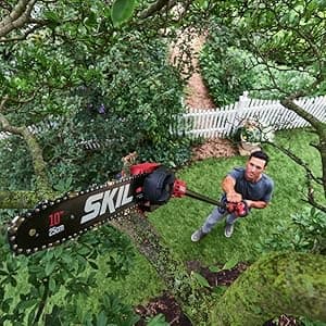 SKIL PWR CORE 40 Brushless 40V 10'' Pole Saw Kit with Over 9ft. Telescoping Shaft & Angled Head, Includes 2.5Ah Battery and Auto PWR Jump Charger - PS4561C-10