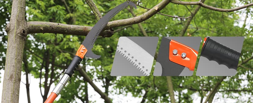 VEVOR Manual Pole Saw, 7.3-27 ft Extendable Tree Pruner, Sharp Steel Blade and Scissors High Branches Trimming, Branch Trimmer with Lightweight 8 Fiberglass Handles, for Pruning Palms and Shrubs