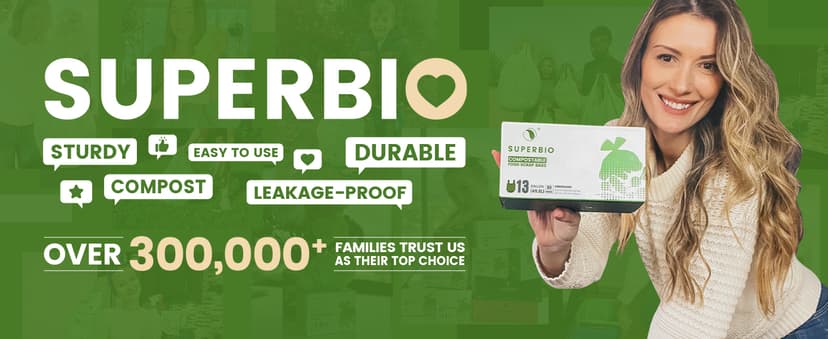 SUPERBIO 1.6 Gallon Handle Tie Compostable Food Scrap Bags For Counter Top Compost Bin, Small Compost Bags, 50 Count, 6 Liter, BPI & OK compost INDUSTRIAL Certified