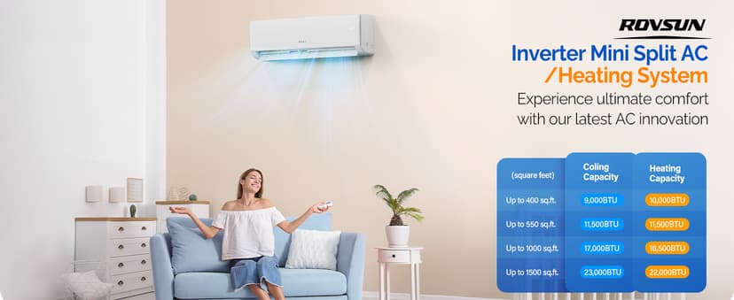 ROVSUN 11500 BTU Wifi Enabled Mini Split Air Conditioner & Heater, 17 SEER2 115V Inverter Ductless Wall AC Unit with Pre-Charged Condenser, Heat Pump & Installation Kit