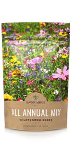 Wildflower Seeds Annual Quick Blooming Mix - Large 1 Ounce Packet Over 7,500 Open Pollinated Seeds
