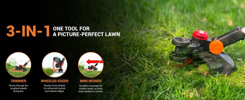 Worx Nitro 20V 13" Cordless String Trimmer with Brushless Motor, 3-in-1 Grass Trimmer Edger Mini-Mower, Lightweight Weed Trimmer COMMAND FEED Instant Line Advancement WG173– Battery & Charger Included
