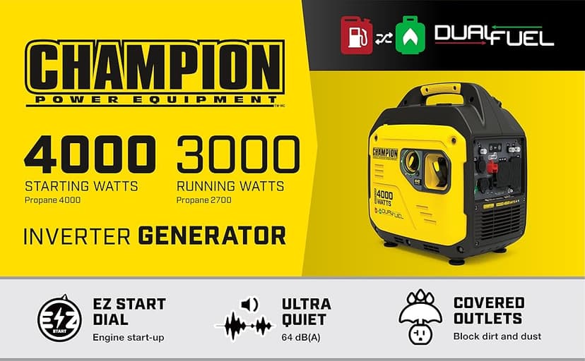 Champion Power Equipment 4000-Watt Dual Fuel RV Ready Portable Inverter Generator with Quiet Technology and CO Shield