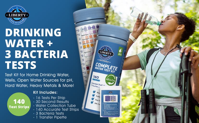 Liberty Gold Standard© Water Test Strips (121-Piece Kit) Testing for Pools & Spas, Hot Tubs - Test Chlorine, pH, Hard Water Hardness Test, Cyanuric Acid, Alkalinity, Bromine (Pool Spa Test Kit)